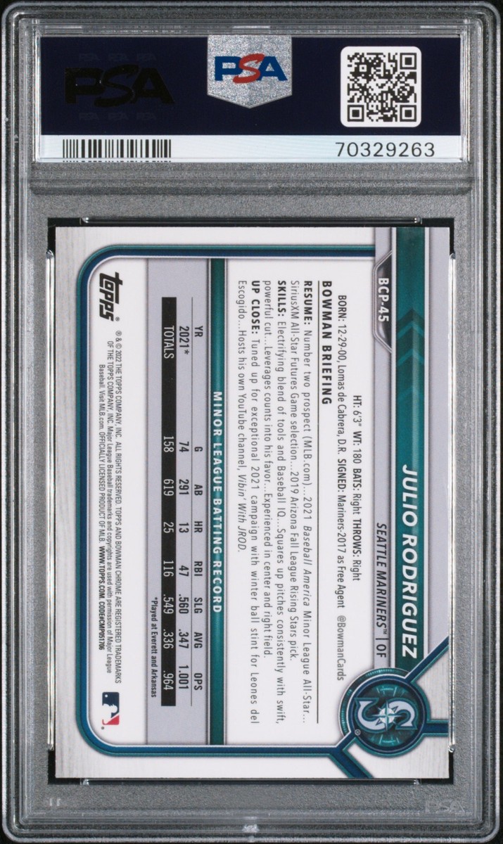 2022 BOWMAN CHROME PROSPECTS JULIO RODRIGUEZ #BCP45 - PSA 10 GEM