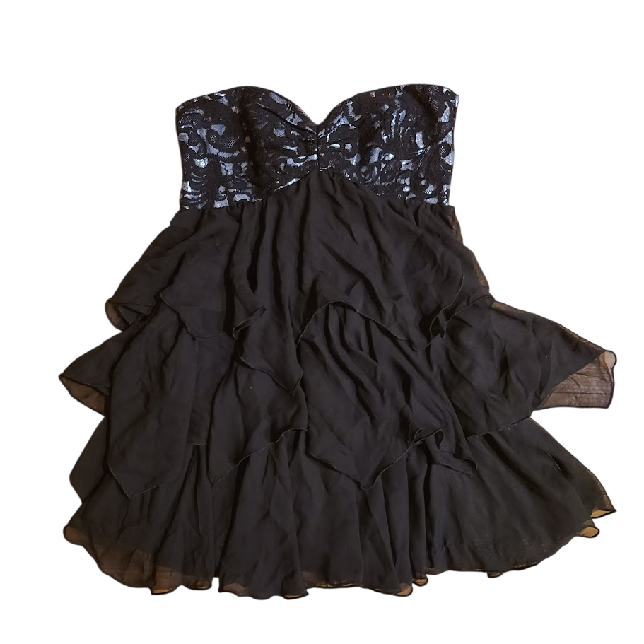 VTG Teeze me ruffle strapless mini dress women's 13 ( L) lace up  USA made goth