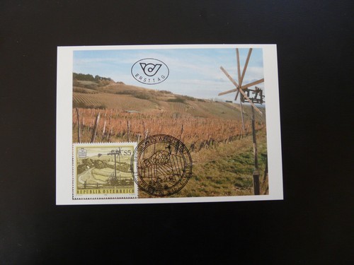 wine field wind turbine maximum card Austria 1990