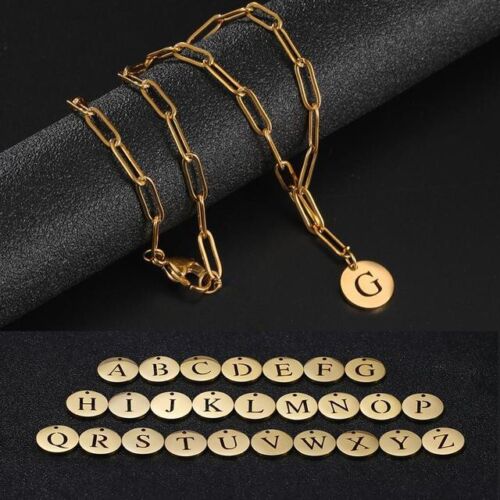 Solid 14k Gold Personalized Letter Paperclip Necklace Men Women Initial Jewelry - Picture 7 of 9