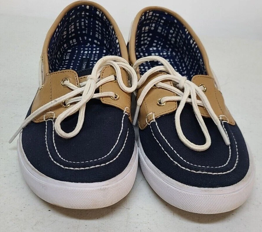 Tommy Hilfiger Boat Shoes Women s 10 Twadriel T 315 Blue Tan Canvas Shoes