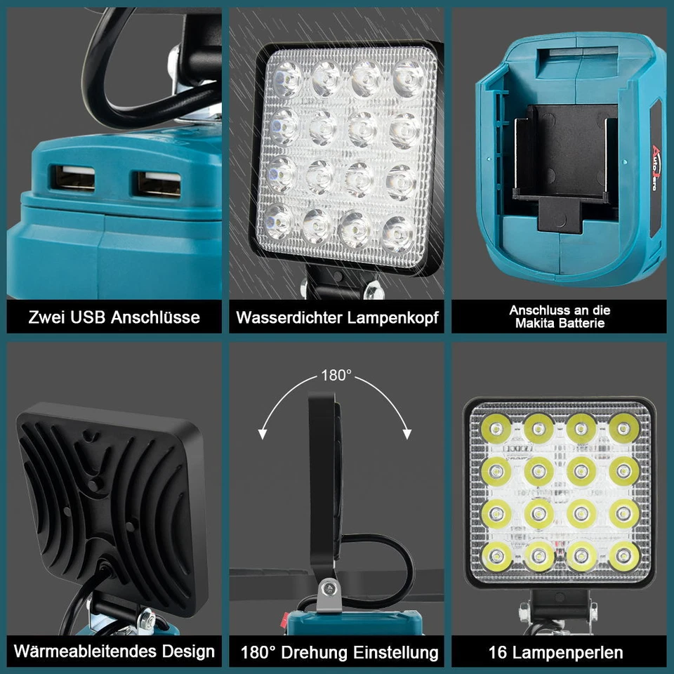 30-90W Für Makita Li-ion Akku LED Arbeitsleuchte 18V Strahler Licht Taschenlampe - Bild 4 von 4