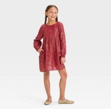 Cat  Jack Girls Long-Sleeve Floral Woven Dress Sz 10/12
