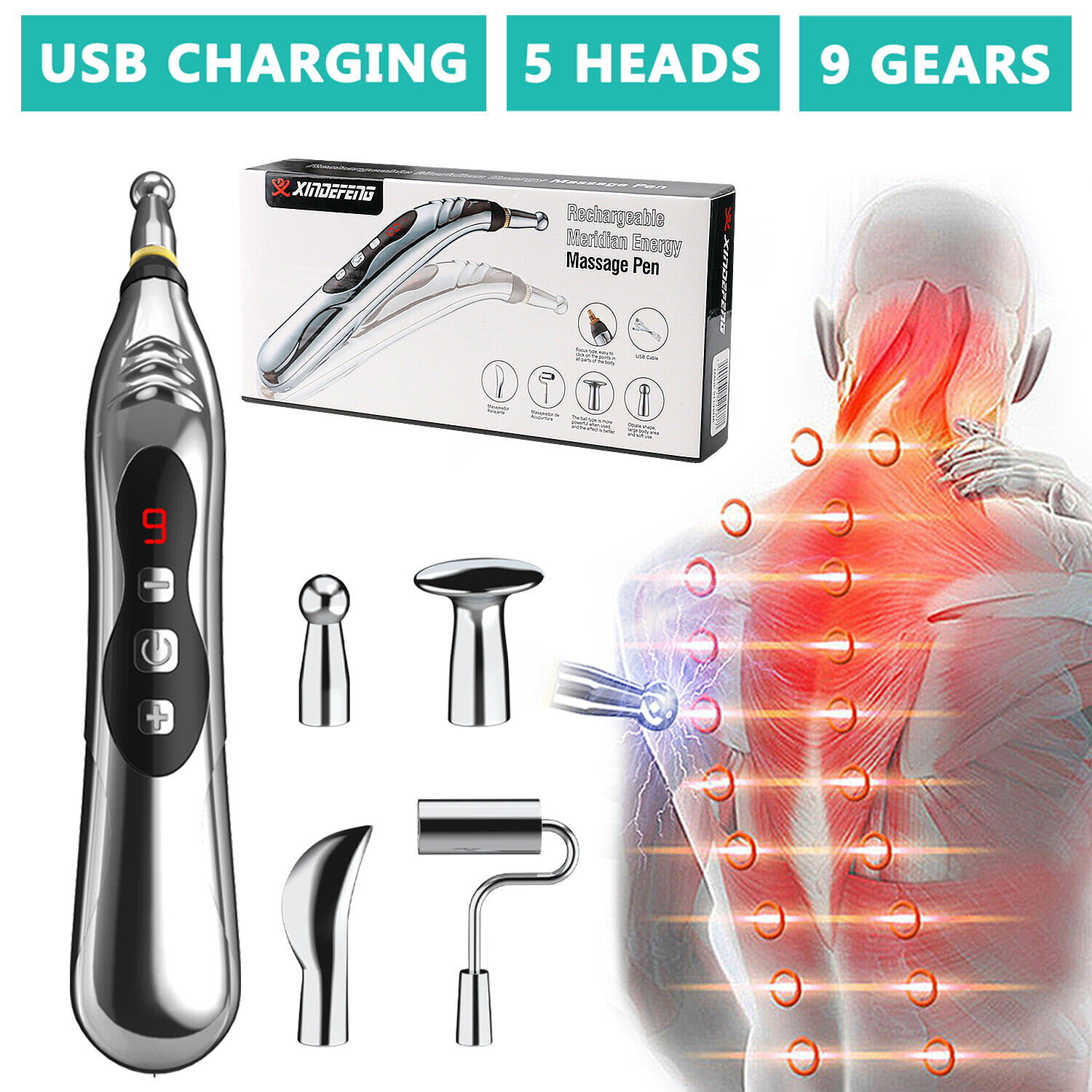 shop 5Heads Limited time sale USB Electronic Acupuncture Pen Meridian Heal Energy Body