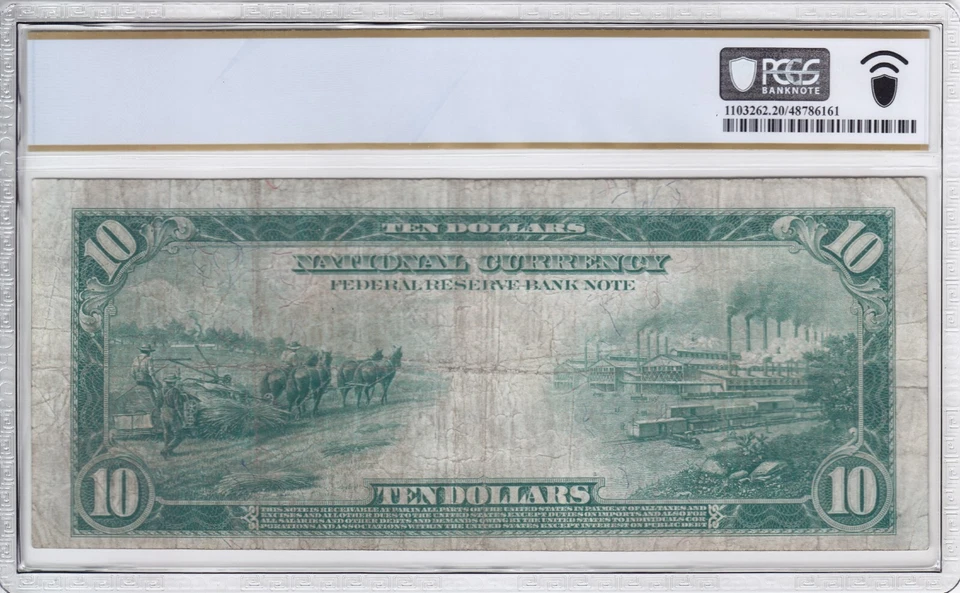 1915 $10 Federal Reserve Bank Note Kansas City MO FR#816 PCGS VF20 J387326A - Image 2 of 2