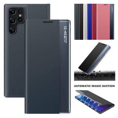 For Samsung S26 S25 S23 FE S22 S21 Shockproof Window View PU Leather Stand Case