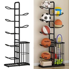 Basketball Ball Storage Rack Freestanding Sport Equipment Organizer With Basket