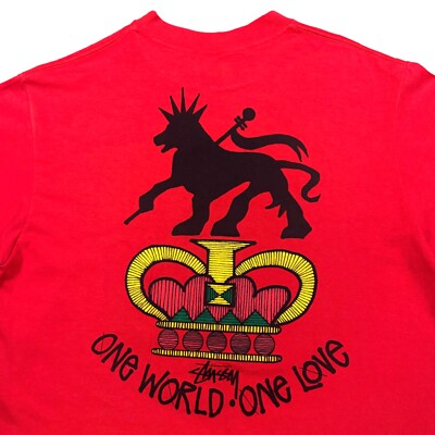 VTG 80s Stussy One World One Love Rasta Lion T Shirt Streetwear