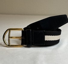 BALLY Switzerland Men  s Sz 36 90 Black Ivory Canvas Calfskin Belt Made in Italy