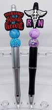 Nursing Is A Work Of Heart  RN Beaded Ink Pen Set Black Ink - Free Refill