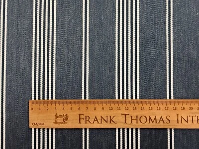 FRANK THOMAS INTERIORS Hibbs Tejido Rayas Algodón AZUL MARFIL Cortina Tapicería Ciega