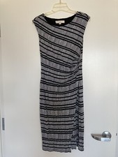 ann taylor LOFT dress black white stripe cap sleeve gathered Office Career Small