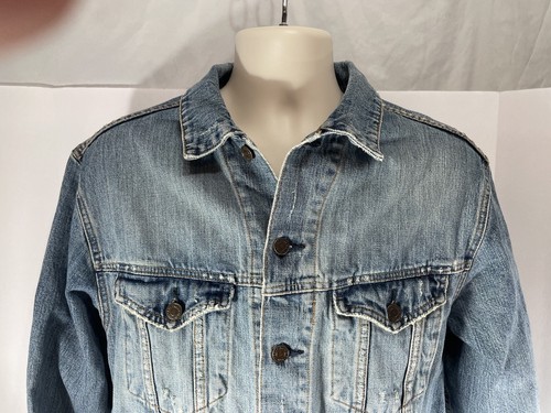 Abercrombie & Fitch Mens Vintage Denim Jacket Distressed Retro Trucker Large - Picture 2 of 13