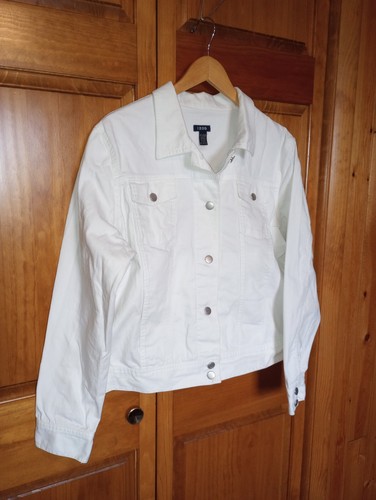 Chaqueta de camionero XL blanca de mezclilla para mujer nueva sin etiquetas de IZOD mezcla de algodón IRL medidas belo - Imagen 1 de 24