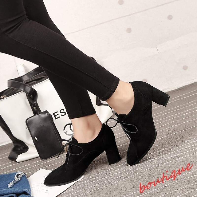 Oxford Black Heels Brogue Shoes Plus 