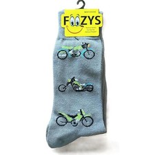 NWT Foozys Grey Crew Length Motorcycle Print Socks Men's One Size