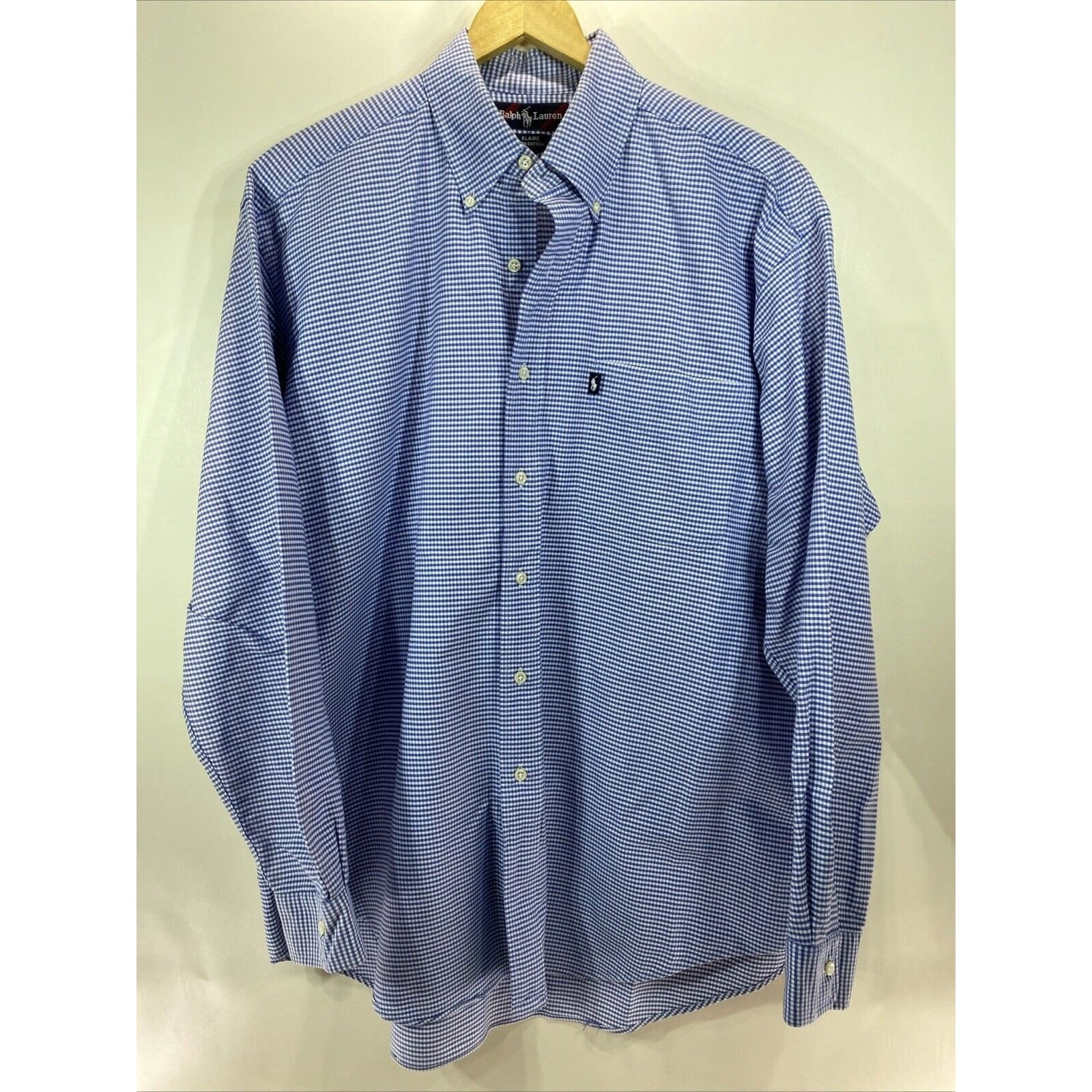 Ralph Lauren Blaire Long Sleeve Button Blue White Check Shirt Mens Large 42-44"