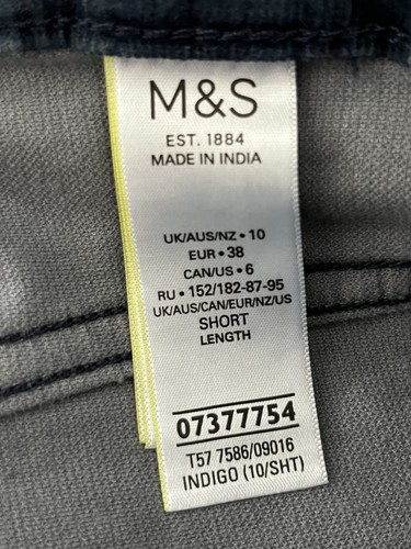 Pantaloni M&S skinny in corda ad ago taglia 10 S velluto a coste cotone indaco W30 L27 nuovi con etichette - Foto 6 di 7