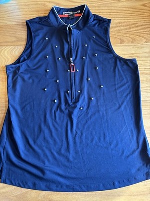 Jamie Sadock  Women s Star Spangled Sleeveless Golf Top L  1/4 Zip Front  Blue