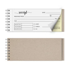Receipt Book, 2-Part Carbonless Spiral Bound 2.75x6 - Made in USA, 50 White/Y...