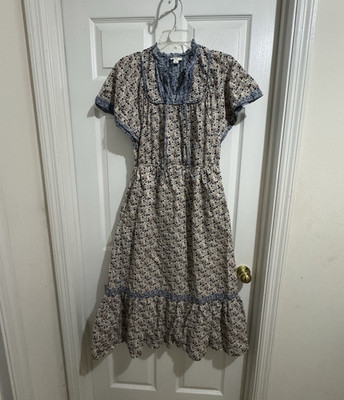 Othilia Blue Beige Floral Maxi Dress V-Neck Flutter Sleeve Ruffle Lined M