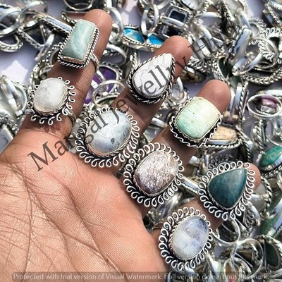 Moonstone & Mix Gemstone Rings 925 Sterling Silver Plated Jewellery 75PCS Lot