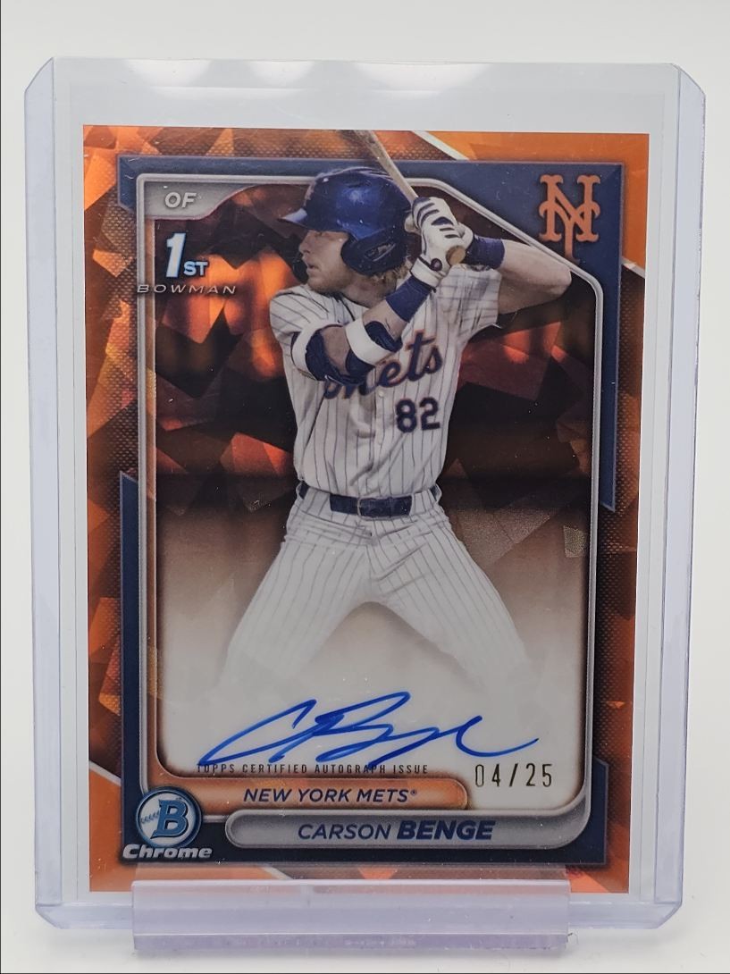 CARSON BENGE 2024 BOWMAN CHROME DRAFT 1ST SAPPHIRE ORANGE AUTO /25 Q3855