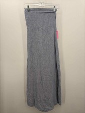 Pre-Owned Olivaceaous Blue Size Small Stripe Shift Midi Strapless Dress