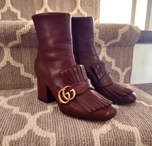 GUCCI GG Marmont Kiltie Fringe 75mm in Red Leather Booties 36.5 $1,250 - Picture 5 of 13