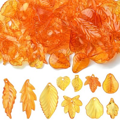 150G Transparent Acrylic Maple Leaves Pendants, Orange Leaf Shape Charms DIY