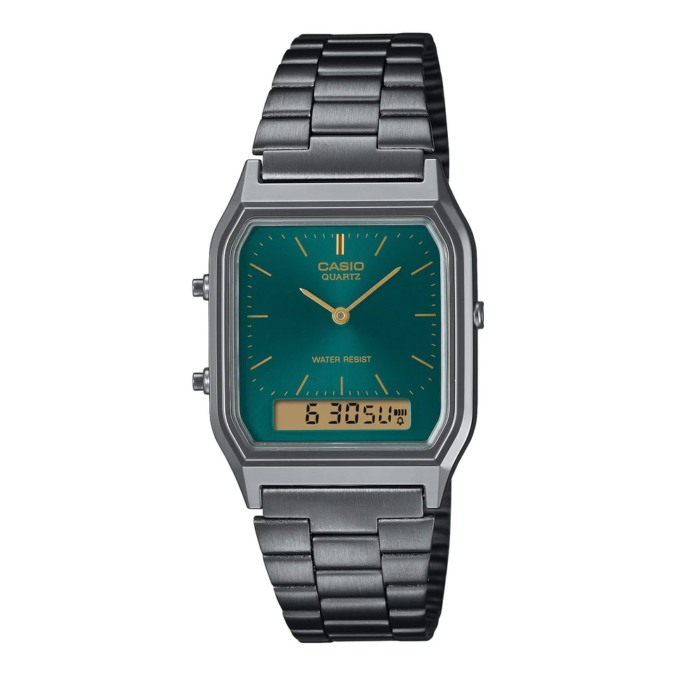 Uhr CASIO AQ-230EGG-3AEF Edelstahl Schwarz Grun Chrono Alarm Vintage - Bild 1 von 1