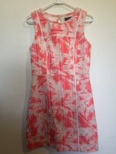 J.CREW Women's Sleeveless Neon Coral Tropical palm Dress SIZE 8 Workwear EUC