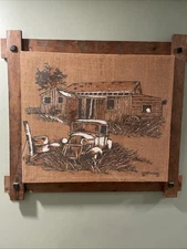 Original Painting. Acrylic On Burlap Canvas Barn Windmill Large 32”x36” W/ Frame