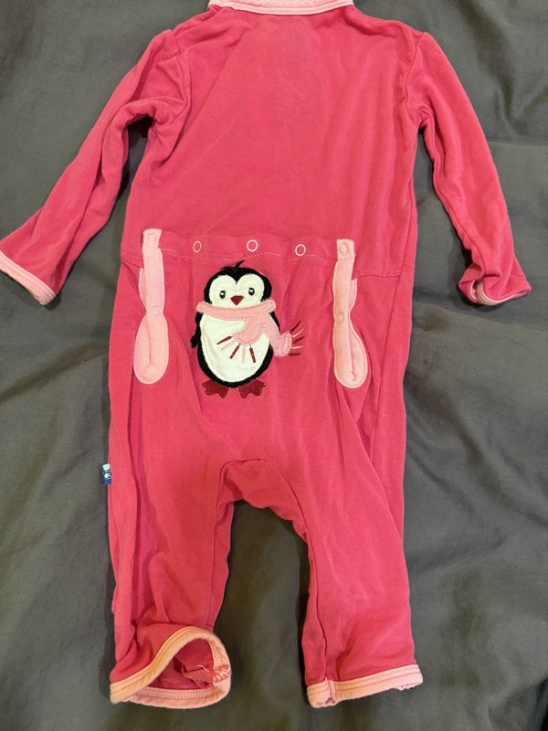 Kickee Pants Bamboo Penguin Coverall With Snaps Winter Holiday Pink 0-3 Months