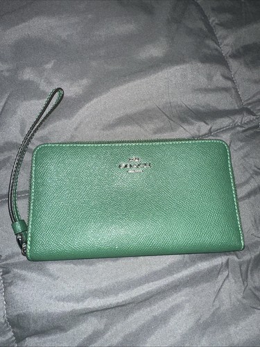 Coach Green Pebble Leather Zip Around Wallet With Wristlet