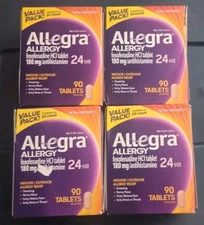 Allegra 90×4 180 mg Allergy Tabs *LOT OF 4* 360 Total Exp 02/2026