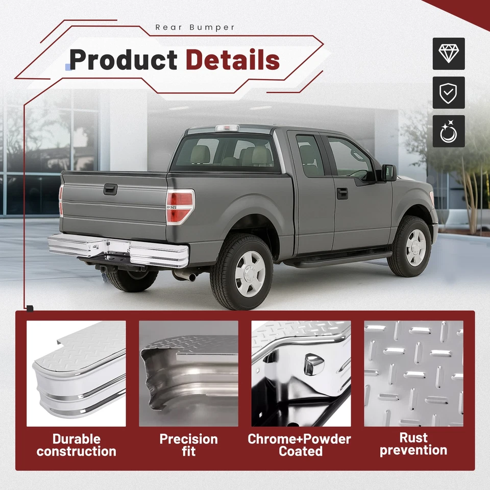 Steel Diamond Step Universal Rear Bumper Chrome For Ford F-150 F-250 F-350 - Image 4 of 4
