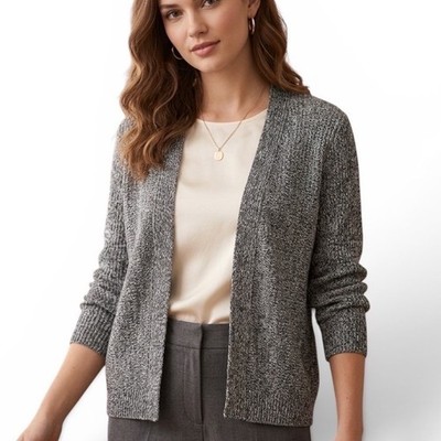 Jones New York Collection Womens Grey Marled Open Front Cardigan Sweater Size M