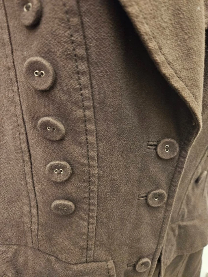 Gabardina larga Steampunk victoriana Elevenses Anthropologie terciopelo marrón 6 Foto 2 de 4