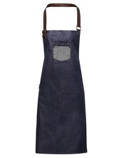 Premier Unisex Division Waxed-Look Denim Bib Apron with Faux Leather PR136 