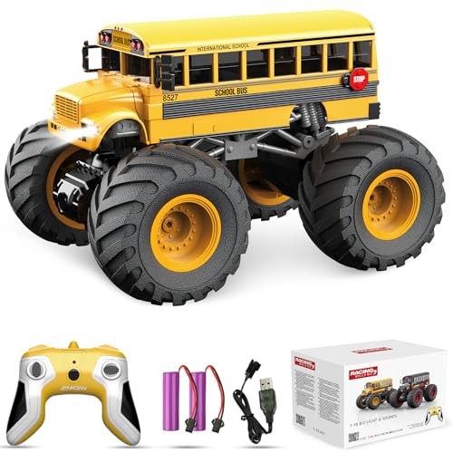 Remote Control Car, RC School Bus for Kids, RC Monster Truck Toy 2.4GHz Yellow