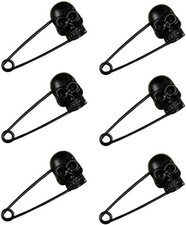 Heavy Duty 6 Pcs Black Kilt Pins with Skull Head - Safety Pins for Blankets,
