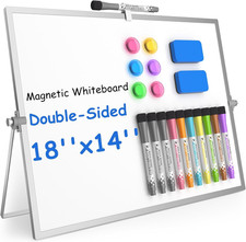 Magnetic Dry Erase Board with Stand, 18''X14'' Double-Sided White Board for Kids
