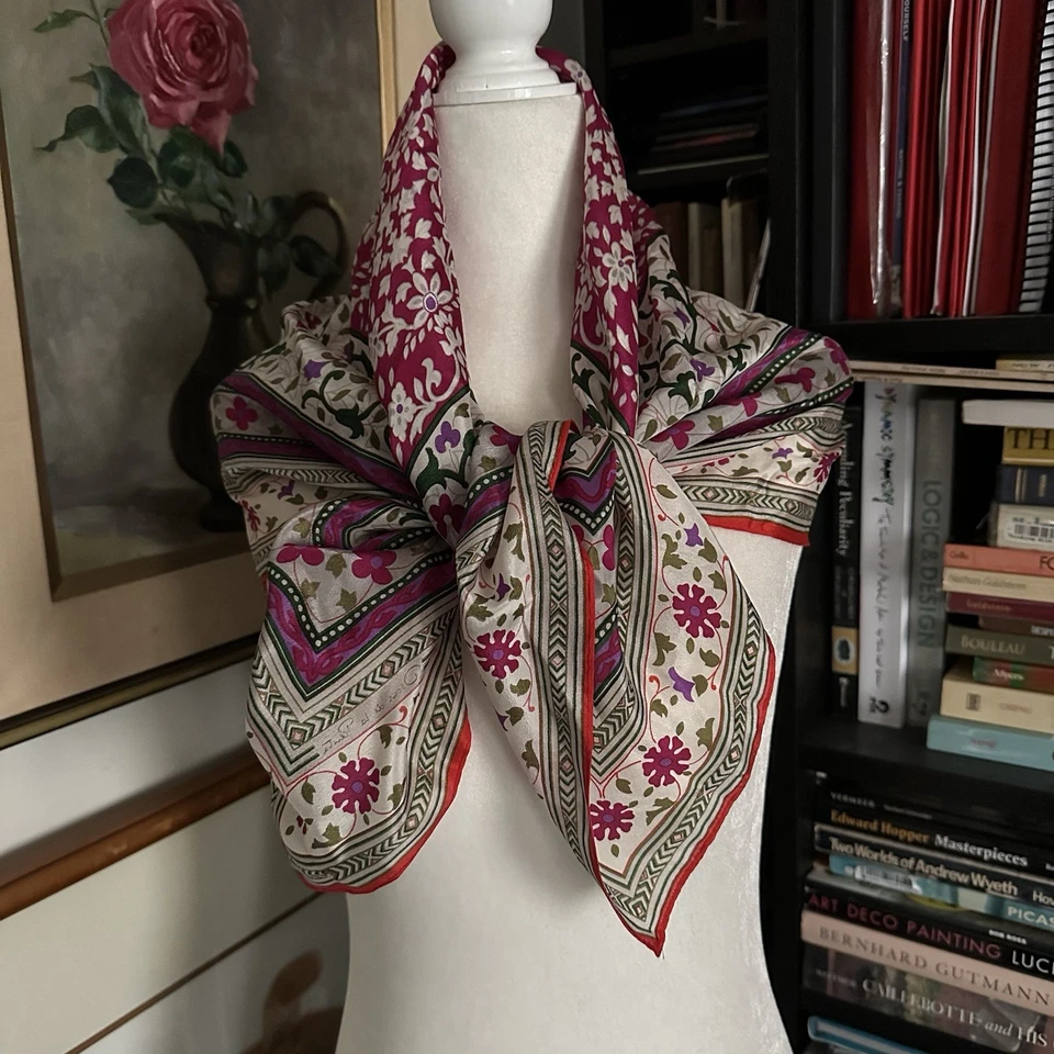 De Colección Oscar De La Renta 31" X 31" 100% Seda Bufanda Transparente Multicolor Floral Foto 2 de 4