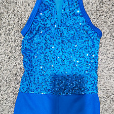5 Piece Weissman Size S Blue Sequin Dance Costume W/ Two Detachable Skirts