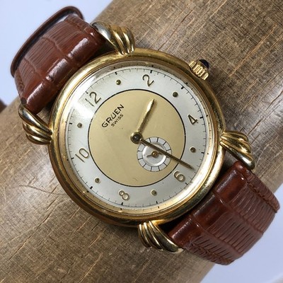 Vintage 1874 Gruen Women GS1032 Dress Swiss Brown Leather Band Quartz Watch 7''