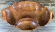 Vintage Mid Century MCM Monkey Pod Wood Serving Tray Divided 13.75" Scallop Edge