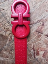 FERRAGAMO LEATHER BELT RED WITH LARGE BUCKLE all sizes