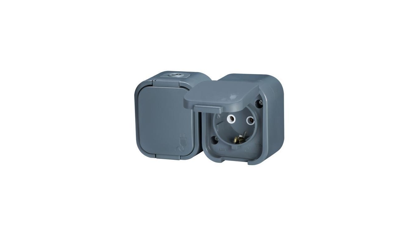 B2 Double Socket 2P+Z Schuko Splashproof with NT-7B2 Grey