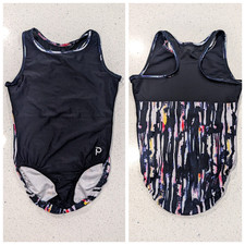 BEAUTIFUL Plum Gymnastics Dance Leotard Medium NEON Rainbow Paint Brush Strokes